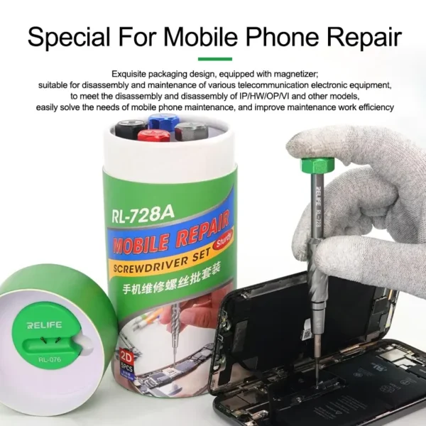 ⁦RELIFE RL-728A – طقم مفكات احترافي لصيانة وفك أجهزة الموبايل والإلكترونيات⁩ - الصورة ⁦2⁩