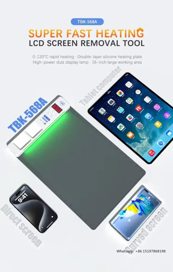 ⁦TBK 568A – بادة تسخين سريعة 16 بوصة لفك شاشات الموبايل والتابلت⁩ - الصورة ⁦4⁩