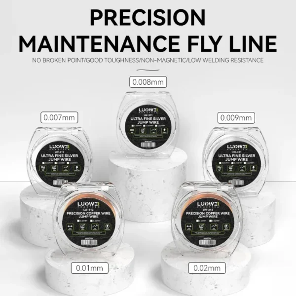 ⁦سلك بريدج LUOWEI LW-312 / LW-311 فائق الدقة لإصلاح الموبايلات – نحاسي / فضي – سماكات 0.007مم إلى 0.02مم⁩ - الصورة ⁦6⁩