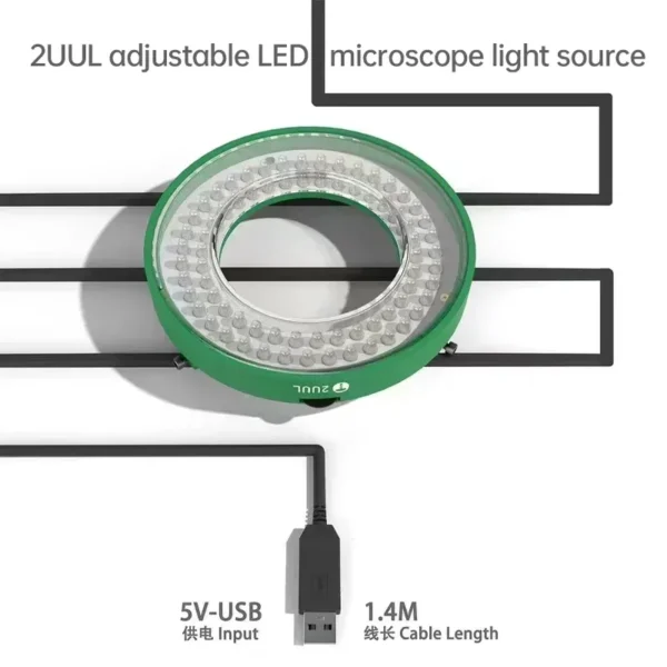 ⁦إضاءة حلقية LED قابلة للتعديل 2UUL MS98 للميكروسكوب مع مدخل USB 5V 💡⁩ - الصورة ⁦5⁩