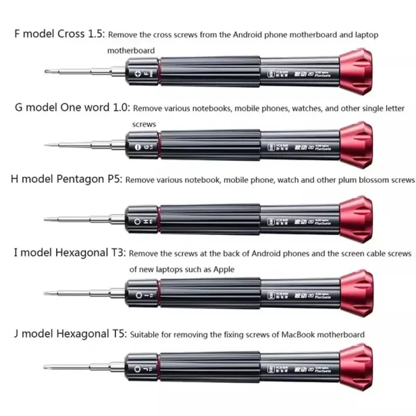 ⁦YCS طقم مفكات عزم 2D مع 5 رؤوس (PH1.5/P5/T3/T5/مسطح) — تحكم دقيق مضاد للانزلاق لصيانة لوحات MacBook والموبايل⁩ - الصورة ⁦5⁩