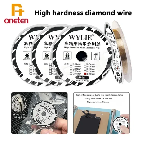 kf-S62de3fd252cc4a51ab591b6a8d1f0ddfk WYLIE واير نانو دايموند عالي الصلابة لفصل الـ الباغات من شاشات LCD — 100م، 0.028–0.1 مم لأعمال صيانة الموبايل - الصورة 1