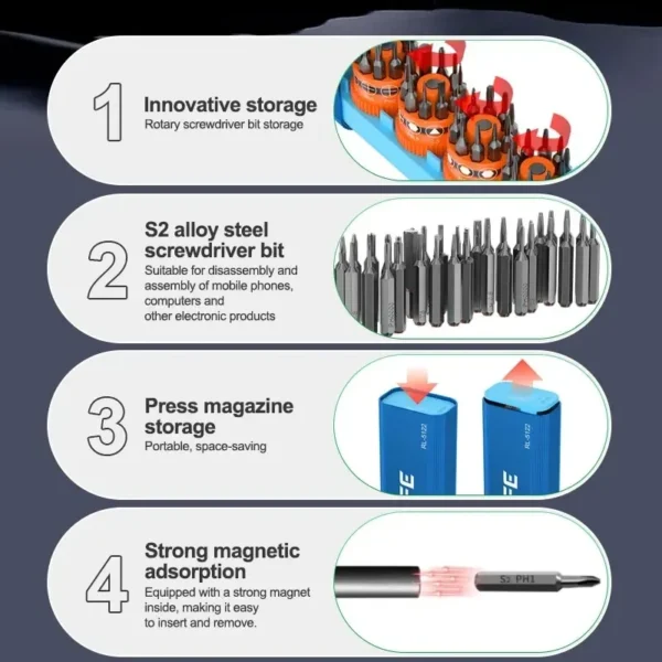 ⁦طقم مفكات دوّار 43 في 1 من RELIFE RL-5122 مع علبة تخزين براغي 🔧⁩ - الصورة ⁦2⁩
