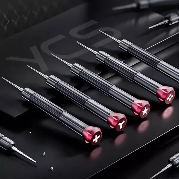 YCS طقم مفكات عزم 2D مع 5 رؤوس (PH1.5/P5/T3/T5/مسطح) — تحكم دقيق مضاد للانزلاق لصيانة لوحات MacBook والموبايل