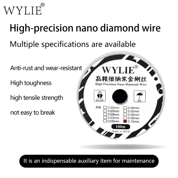 ⁦WYLIE واير نانو دايموند عالي الصلابة لفصل الـ الباغات من شاشات LCD — 100م، 0.028–0.1 مم لأعمال صيانة الموبايل⁩ - الصورة ⁦3⁩