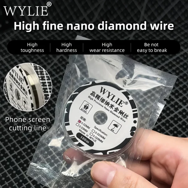 ⁦WYLIE واير نانو دايموند عالي الصلابة لفصل الـ الباغات من شاشات LCD — 100م، 0.028–0.1 مم لأعمال صيانة الموبايل⁩ - الصورة ⁦2⁩