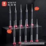 ⁦YCS طقم مفكات عزم 2D مع 5 رؤوس (PH1.5/P5/T3/T5/مسطح) — تحكم دقيق مضاد للانزلاق لصيانة لوحات MacBook والموبايل⁩ - الصورة ⁦2⁩