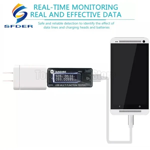 ⁦USB Digital Display Tester SS-302A لقياس الجهد والتيار — يدعم الشحن السريع ومجموعة واسعة من الأجهزة⁩ - الصورة ⁦2⁩