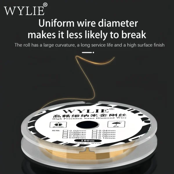 ⁦WYLIE واير نانو دايموند عالي الصلابة لفصل الـ الباغات من شاشات LCD — 100م، 0.028–0.1 مم لأعمال صيانة الموبايل⁩ - الصورة ⁦6⁩