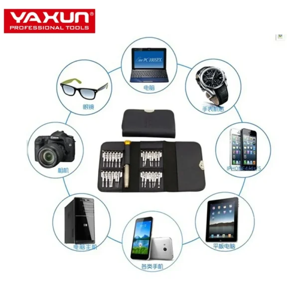 ⁦طقم مفكات YAXUN YX6025 مع 24 رأس لفك وفتح الهواتف والأجهزة المحمولة⁩ - الصورة ⁦4⁩
