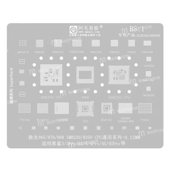 Amaoe BS:1 0.12mm BGA Reballing Stencil for Qualcomm SM8250 SM8350 Black Shark 3 to 4S Pro