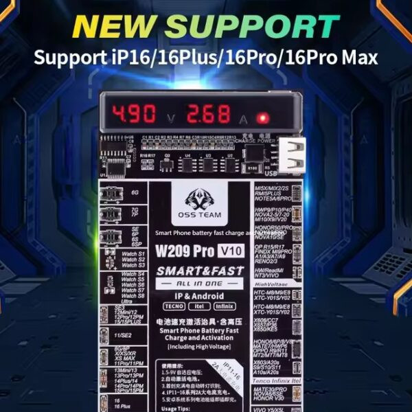 بوردة تفعيل وشحن بطاريات OSS W209 Pro V10 – شاملة (iPhone 16 / Apple Watch / Android)