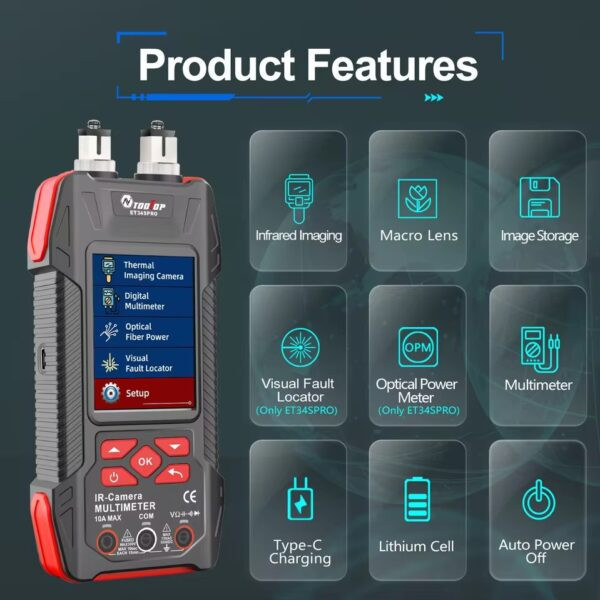 كاميرا حرارية TOOLTOP ET34S مع عدسة ماكرو (دقة 240×240) – صائد الشورت وكشف الأعطال الدقيقة