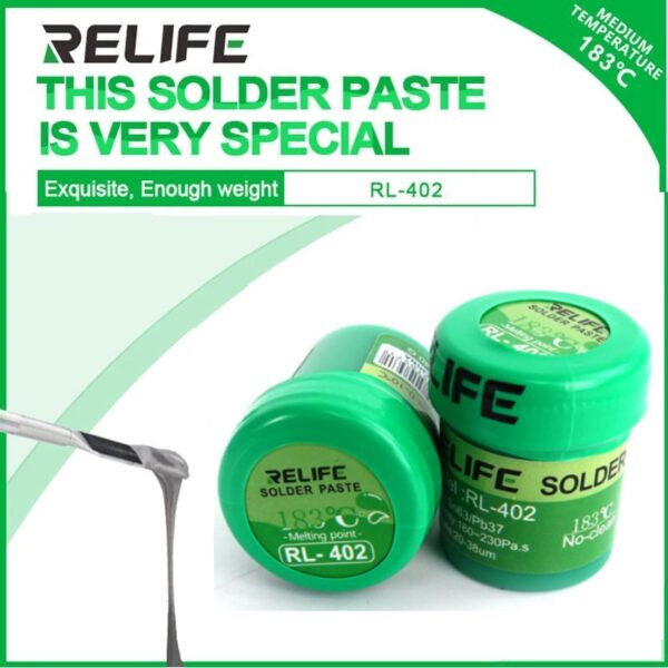 قصدير سائل RELIFE RL-402 (درجة 183℃) – حرارة متوسطة (عبوة 40 جرام)