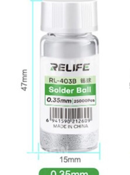 كور قصدير شبلنة RELIFE RL-403B (مقاس 0.35mm) – عبوة 25000 كرة