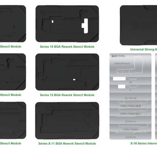 طقم شبلونات بوردة مع القاعدة لأجهزة آيفون (من  X إلى  17 ) BG TOOLS BGx-17