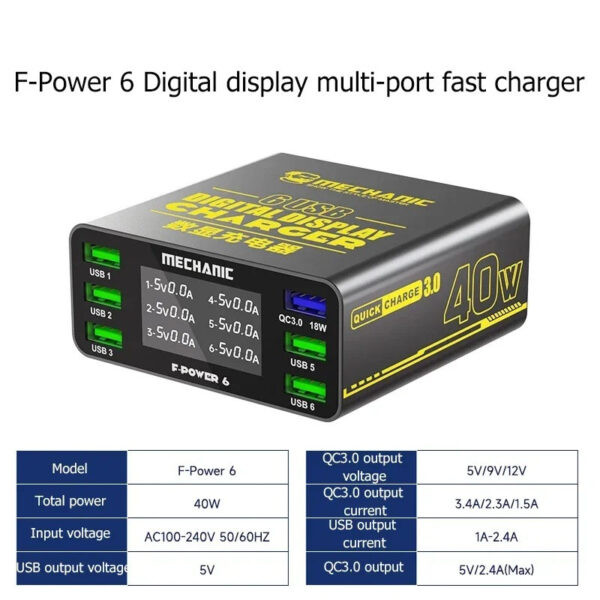 ⁦تستر شحن ديجيتال متعدد المخارج Mechanic F-Power 6S⁩ - الصورة ⁦7⁩