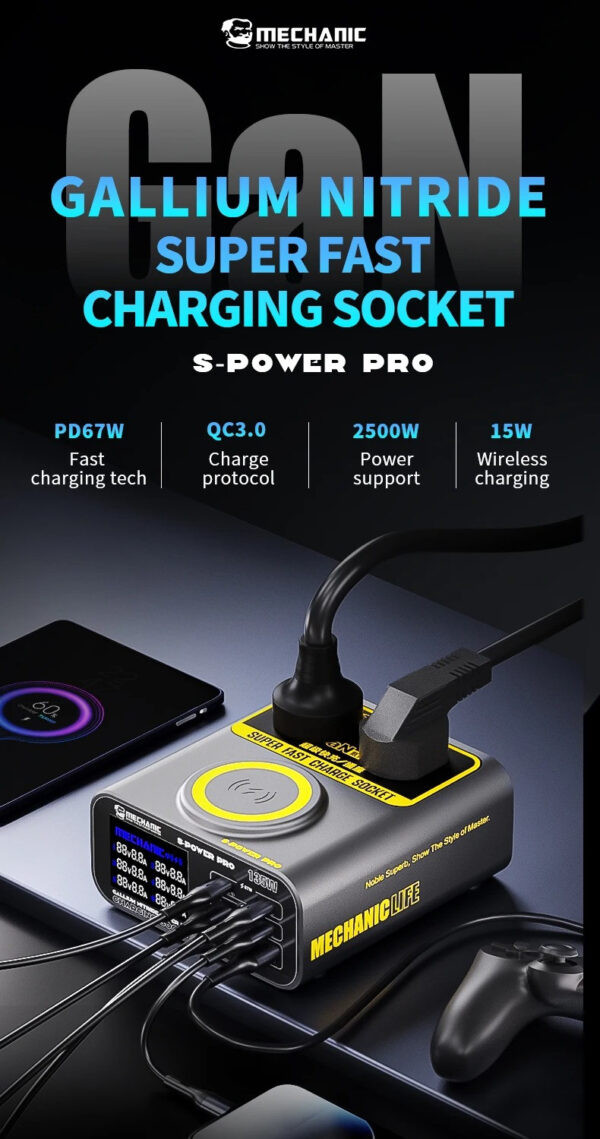 ⁦تستر شحن سريع جداً مع وايرلس Mechanic S-Power Pro (قدرة 67 وات)⁩ - الصورة ⁦5⁩