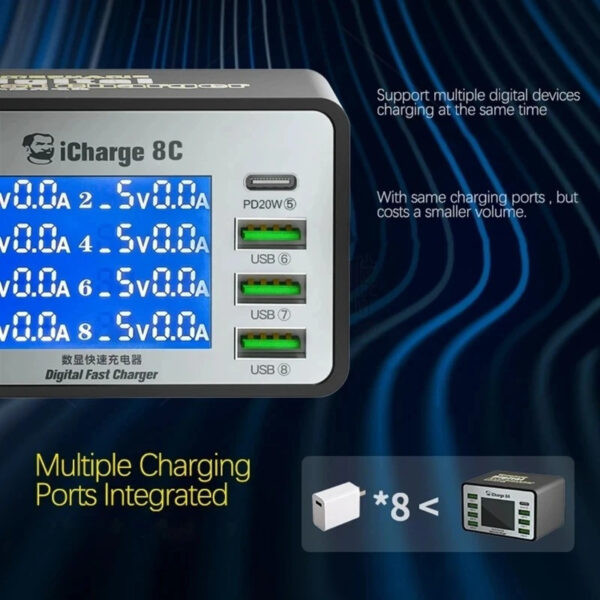 تستر شحن ديجيتال متعدد المخارج Mechanic iCharge 8C