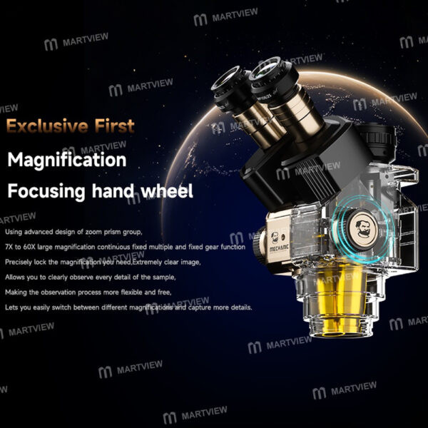 ⁦ميكرسكوب ميكانيك MECHANIC ROBOT 7060T (ثلاثي العينيات - تكبير مستمر 7X-60X - قاعدة ألومنيوم كبيرة)⁩ - الصورة ⁦4⁩